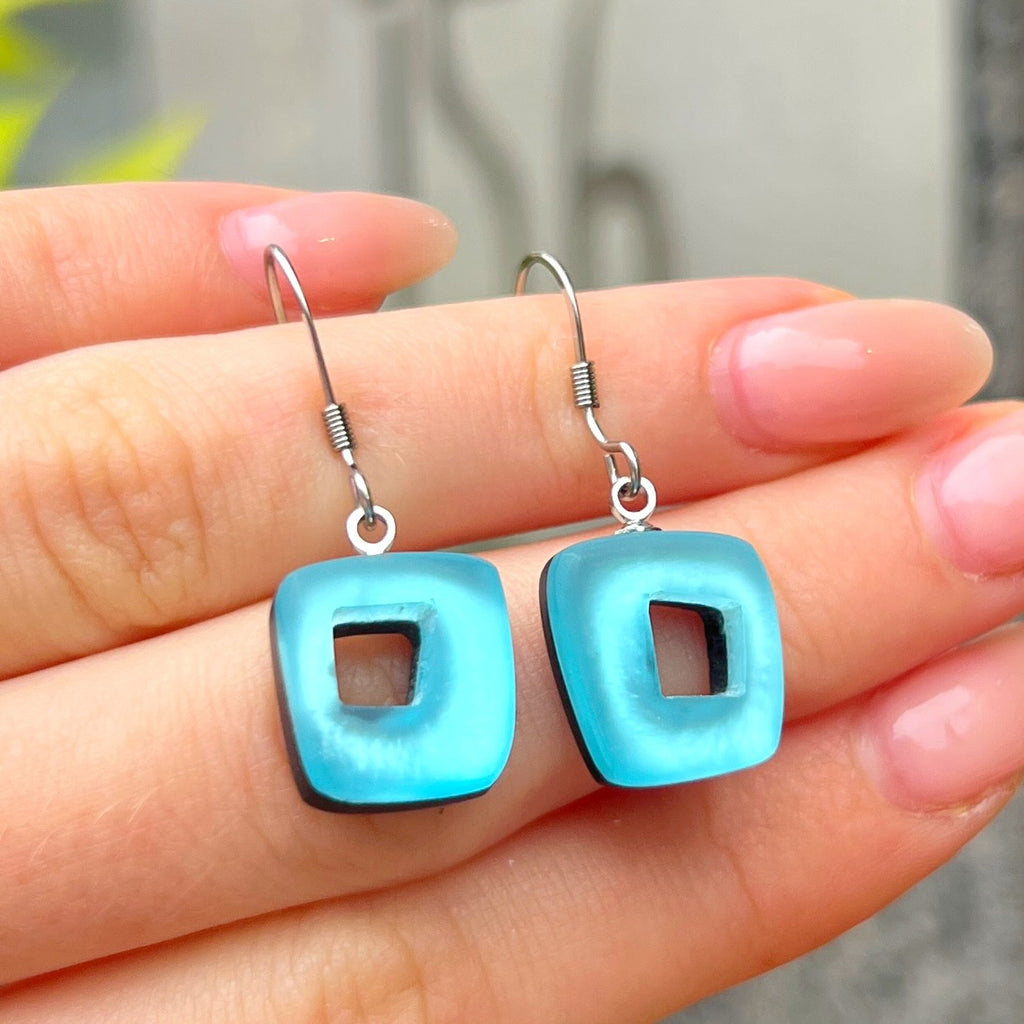 Blue Hollow Squares Drop Earrings | Watch This Space