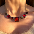 Pre-Order | Red, Orange and Gold Square Necklace | Watch This Space