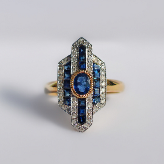 18ct Yellow Gold Sapphire and Diamond Ring - Size N