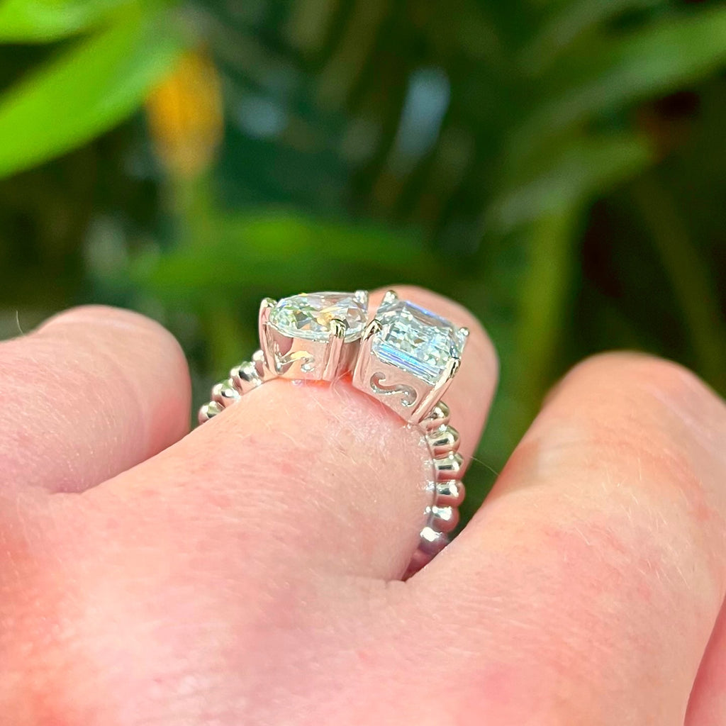 Cubic Zirconia Sterling Silver 'Toi et Moi' Ring | Size M