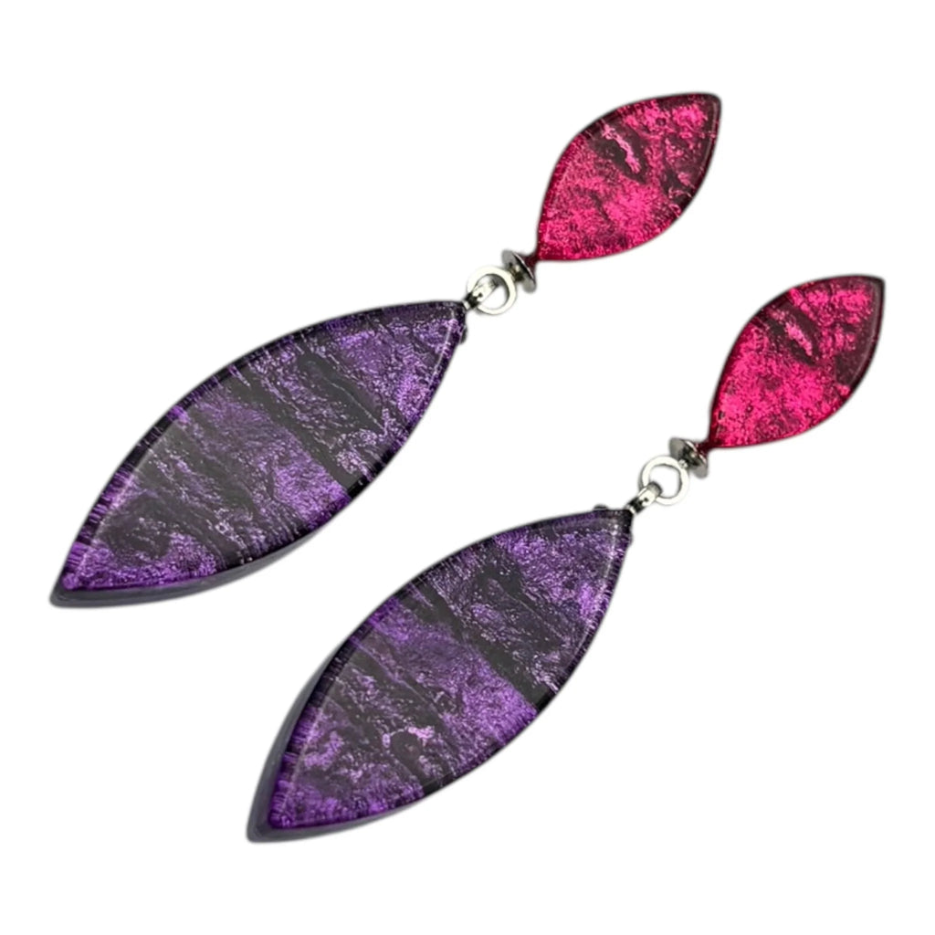 Pink & Purple Aztec Petal Double Drop Earrings | Watch This Space
