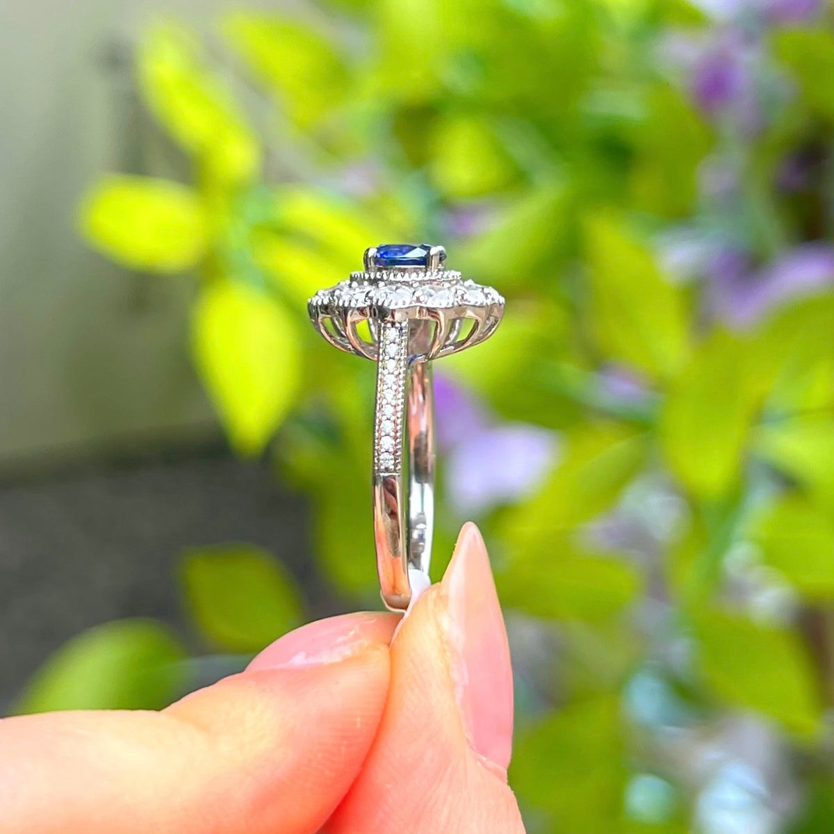 Blue Cubic Zirconia Sterling Silver Halo Ring | Size O ½