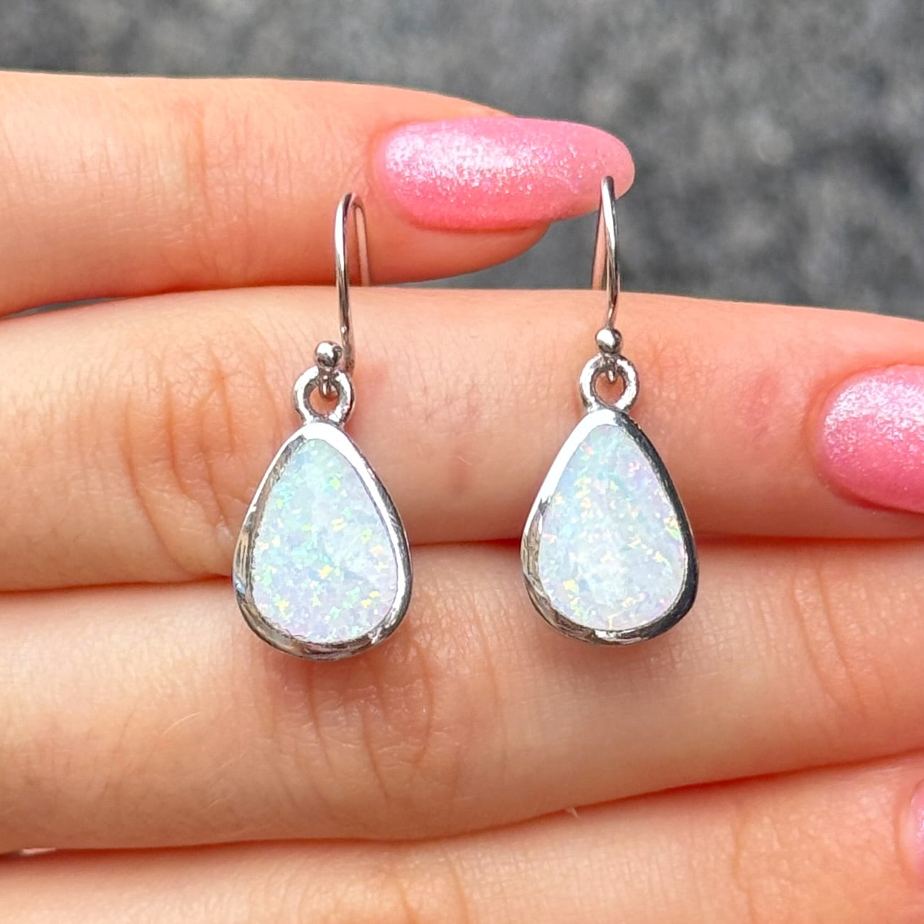 White Opal Sterling Silver Drop Earrings