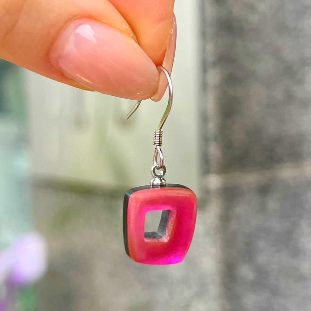 Pink Hollow Squares Drop Earrings | Watch This Space