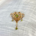 Antique Edwardian Seed Pearl and Peridot 9ct Yellow Gold Brooch/Pendant Lavalier