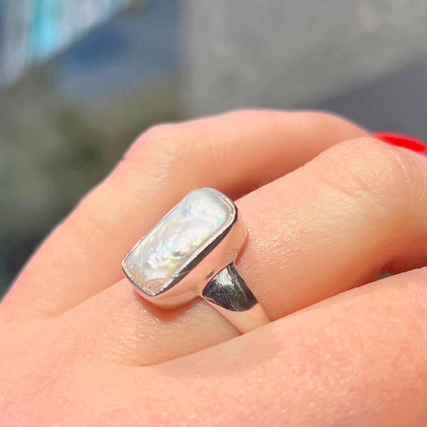 Irregular-Shaped Pearl Sterling Silver Ring | Size L
