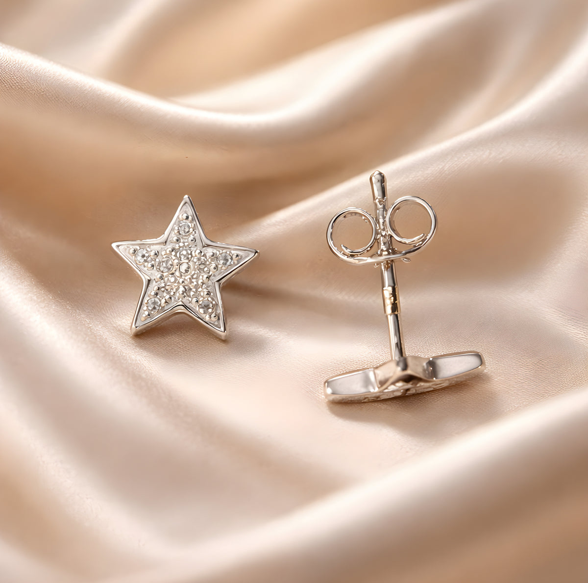 Cubic Zirconia Sterling Silver Star Stud Earrings