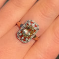 Art Deco Inspired Green Amethyst and Diamond 9ct Yellow Gold Ring | Size M