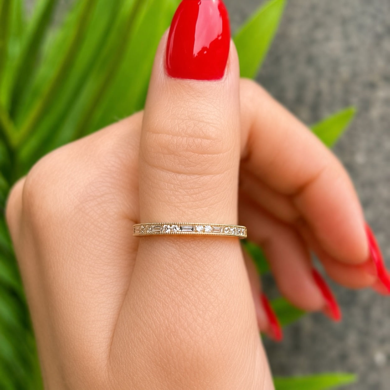 Brilliant and Baguette Cut Diamond 18ct Yellow Gold Half Eternity Ring | Size M ½