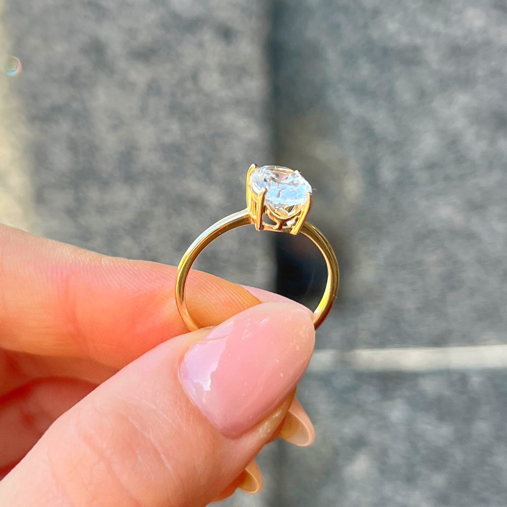 Oval Cut Claw Set Solitaire Cubic Zirconia 9ct Yellow Gold Ring | Size N
