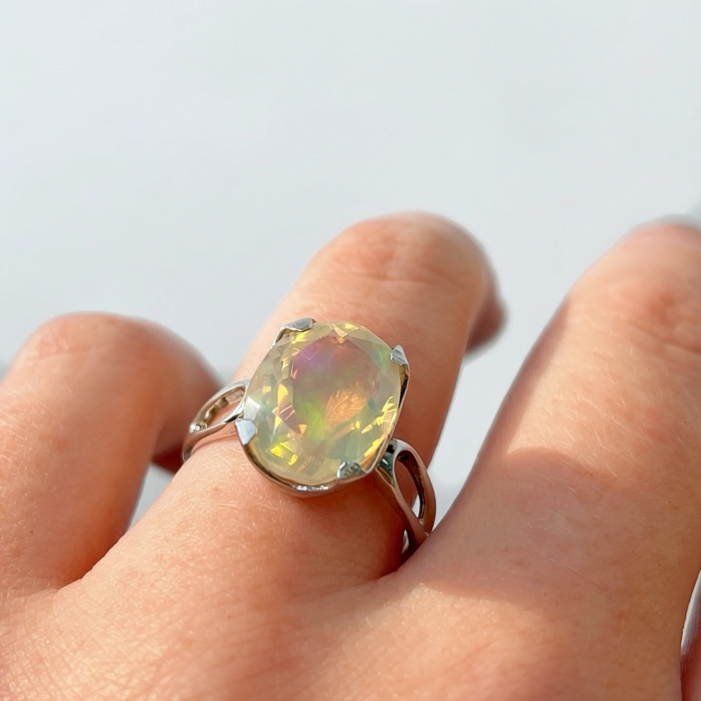 Natural Opal Sterling Silver Cocktail Ring | Size O