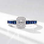 Sapphire and Diamond 18ct White Gold Modern Cluster Ring | Size O