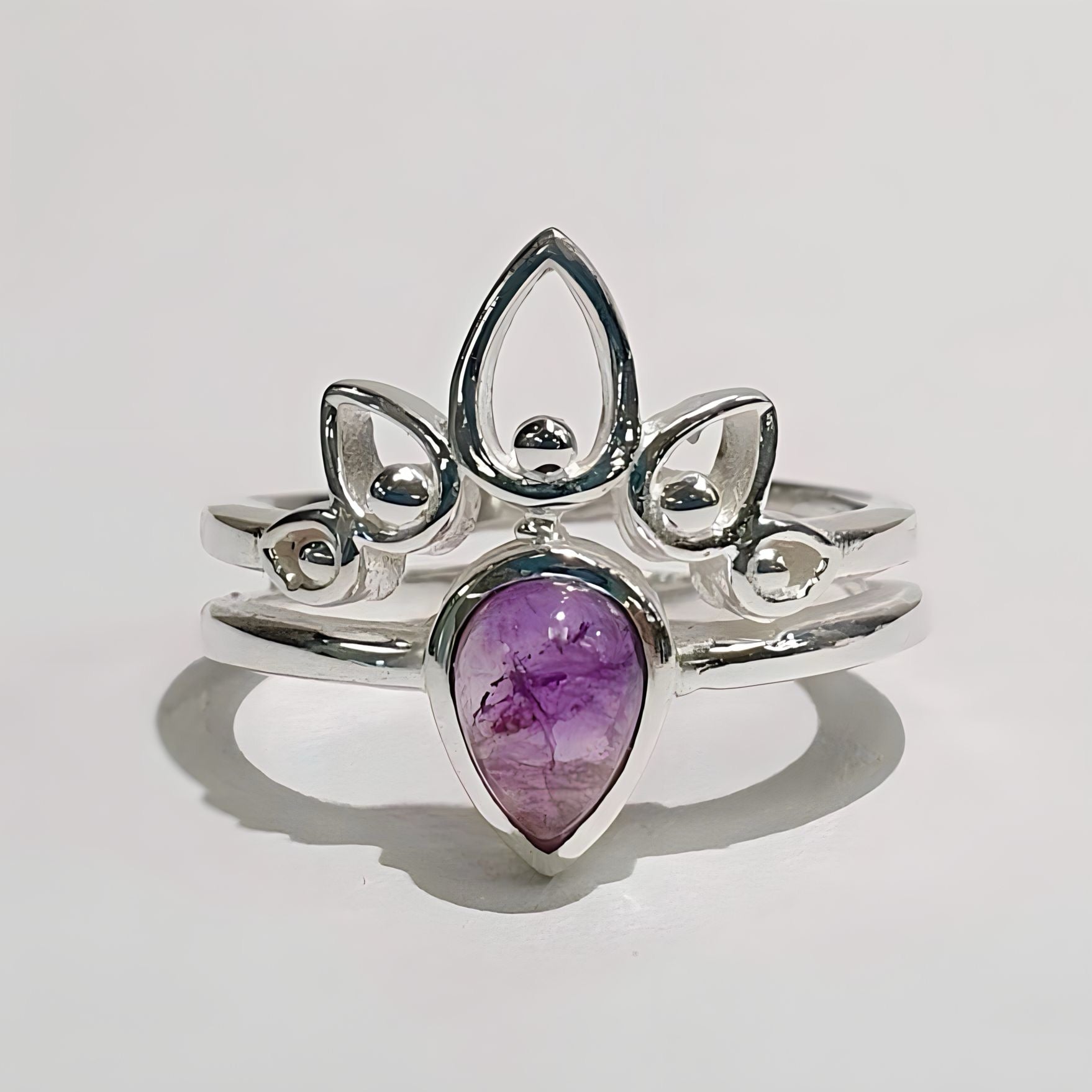 Mandala Amethyst Sterling Silver Ring | Size O ½