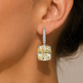 Lemon Yellow Square Cut Cubic Zirconia Sterling Silver Drop Earrings