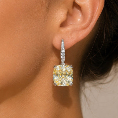 Lemon Yellow Square Cut Cubic Zirconia Sterling Silver Drop Earrings