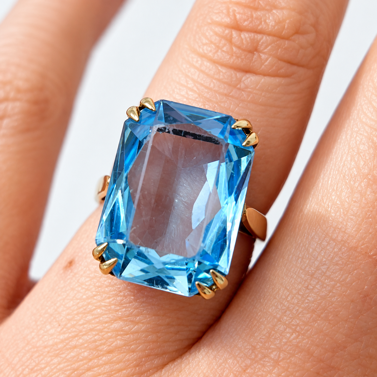 Vintage Blue Glass 9ct Yellow Gold Cocktail Ring | Size L
