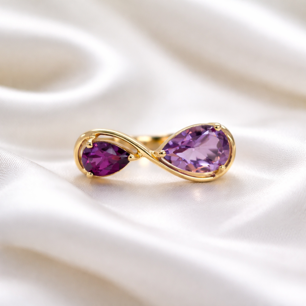 Unique & Co. Gold Burgundy & Lilac Infinity ‘Toi et Moi’ Ring - Size M ½