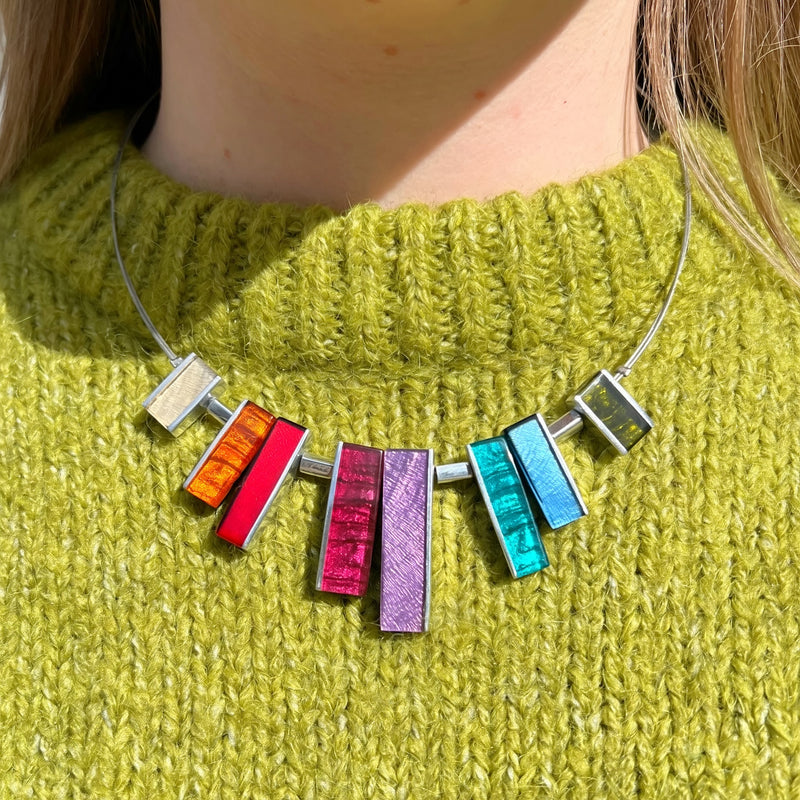 'Watch This Space' Rainbow-Coloured Rectangle Necklace