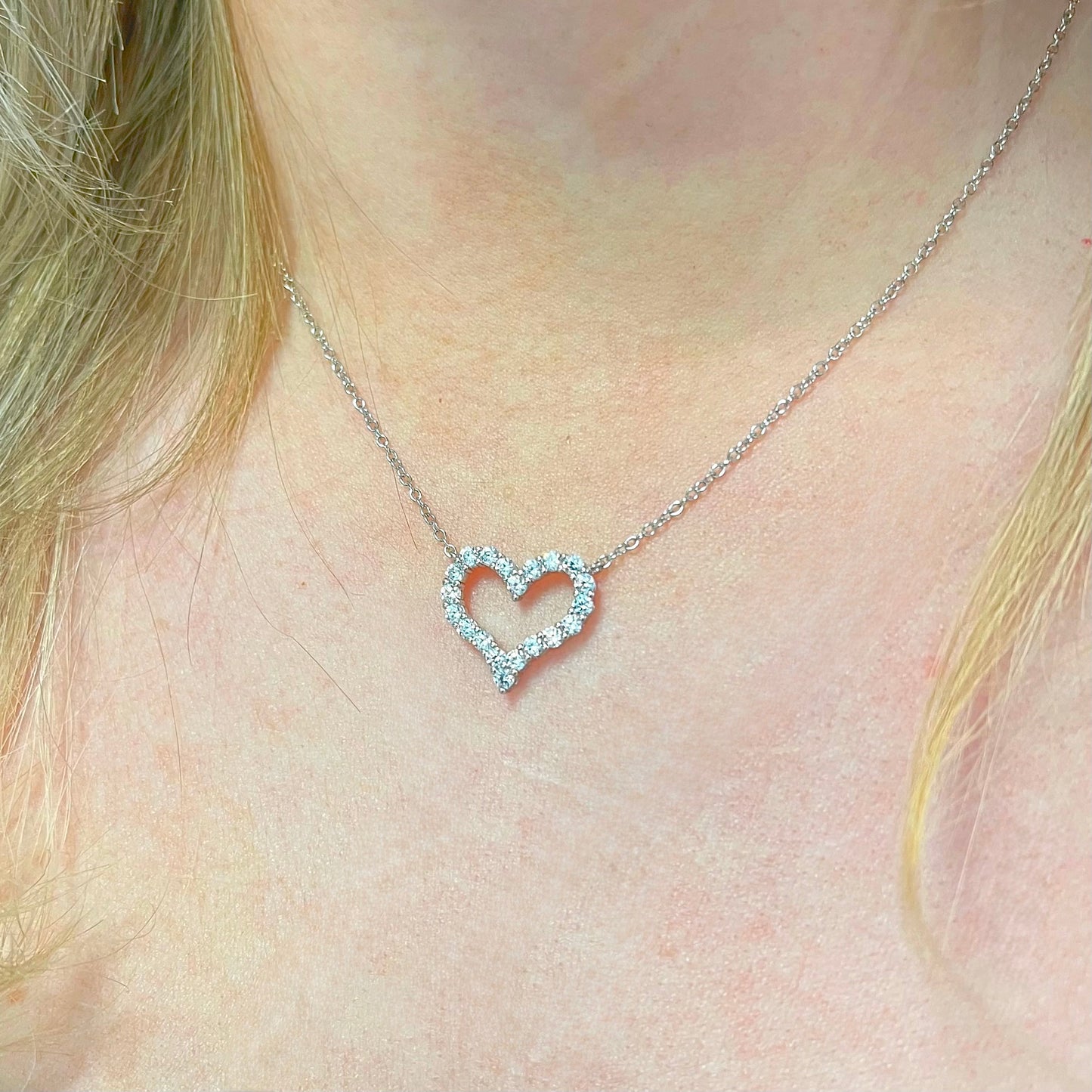 Cubic Zirconia Sterling Silver Heart Necklace