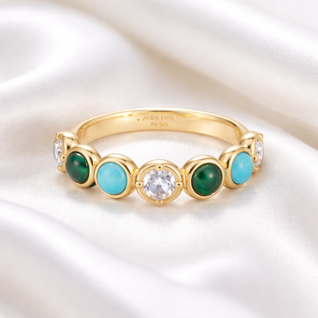 Malachite and Turquoise Gold Bezel Ring | Size O ½ | Ania Haie