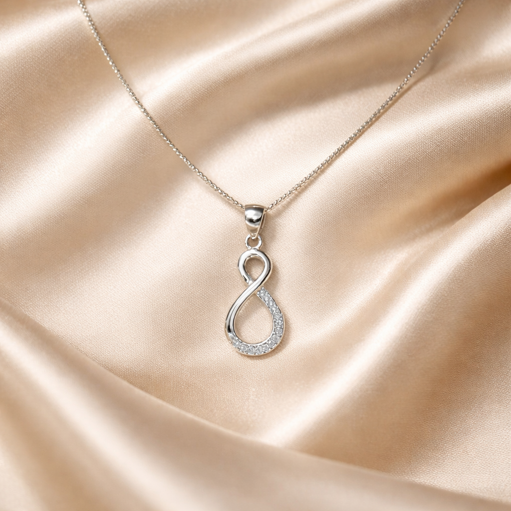 Cubic Zirconia Sterling Silver Infinity Necklace