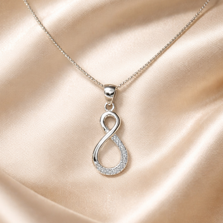 Cubic Zirconia Sterling Silver Infinity Necklace