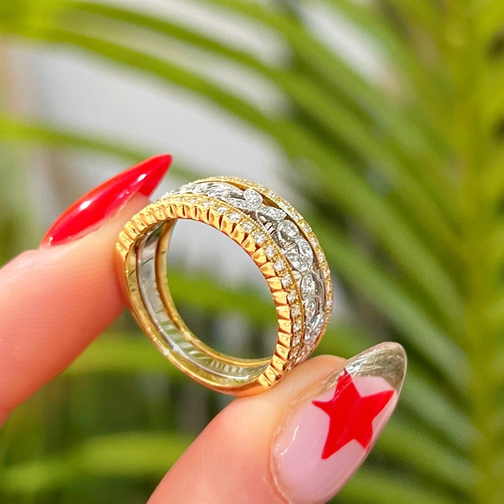 Floral Inspired Diamond 18ct Yellow and White Gold Ring | Size N