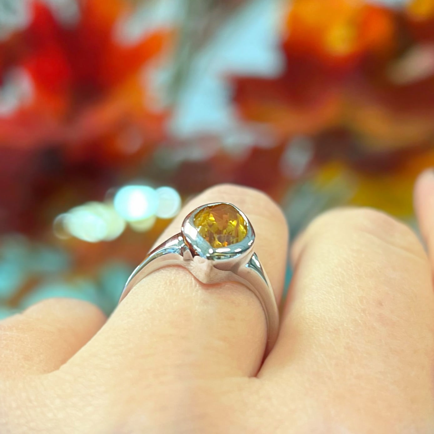Bezel-Set Marquise-Shaped Madeira Citrine Sterling Silver Ring | Size M ½