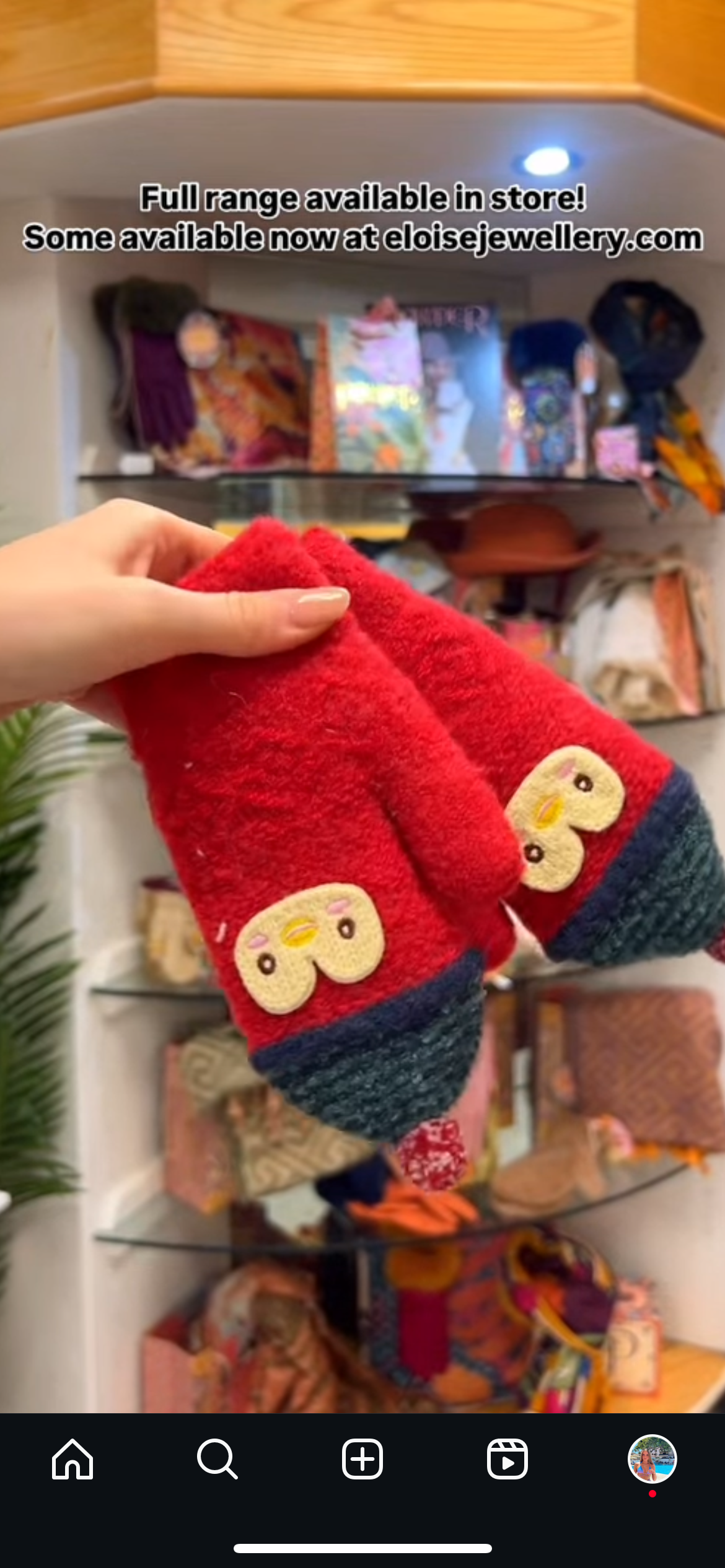 ‘Powder Accessories’ Kids Cosy Fux Fur Lined Penguin Knitted Mittens - Red