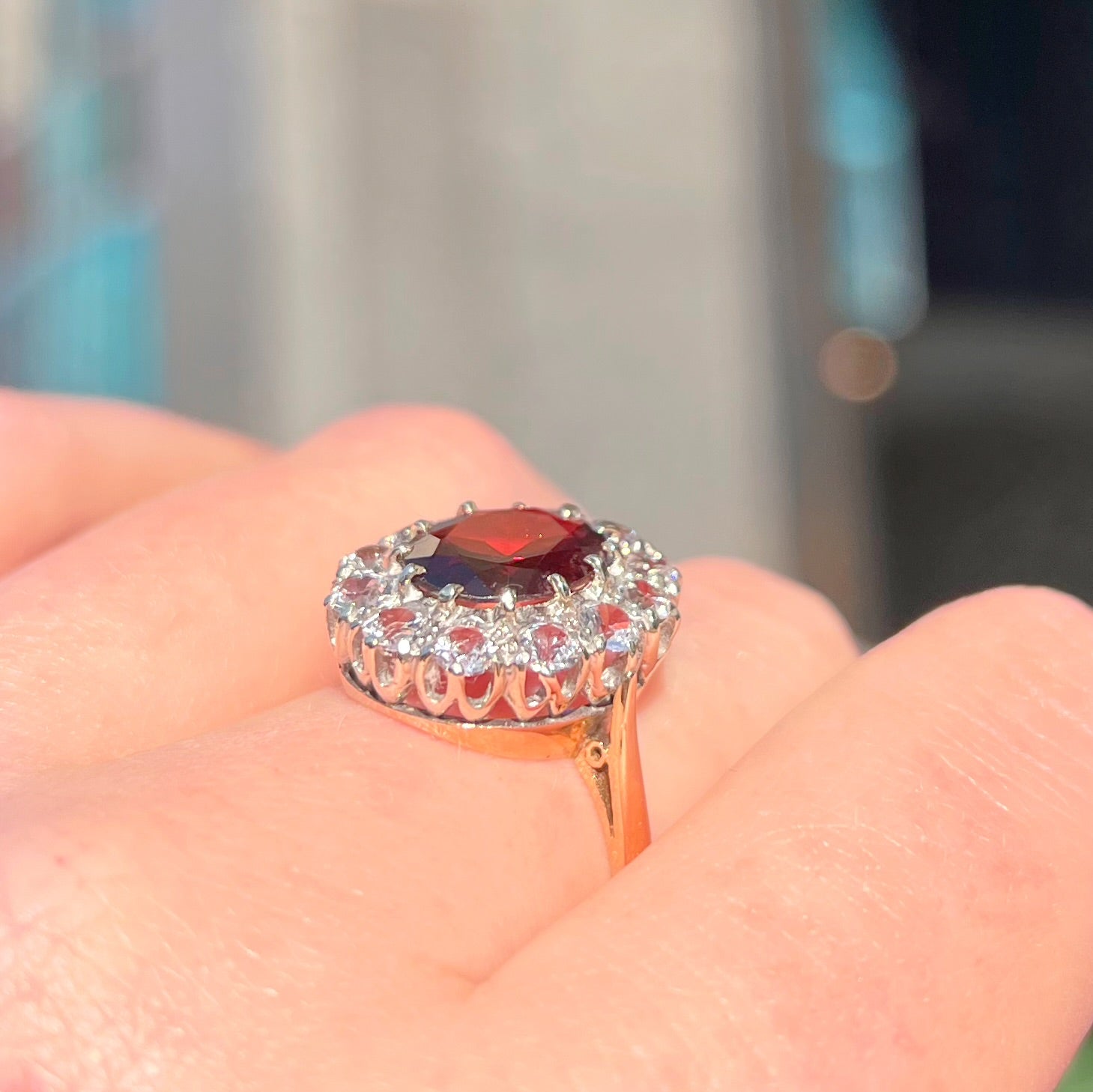 Vintage Garnet and Topaz 9ct Yellow Gold Cocktail Ring | Size R ½