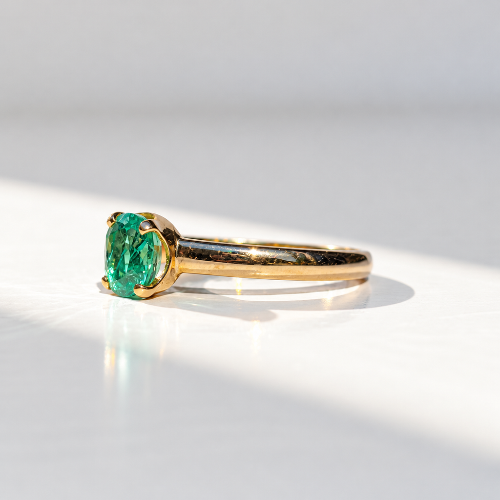 Emerald 9ct Yellow Gold Solitaire Ring | Size O