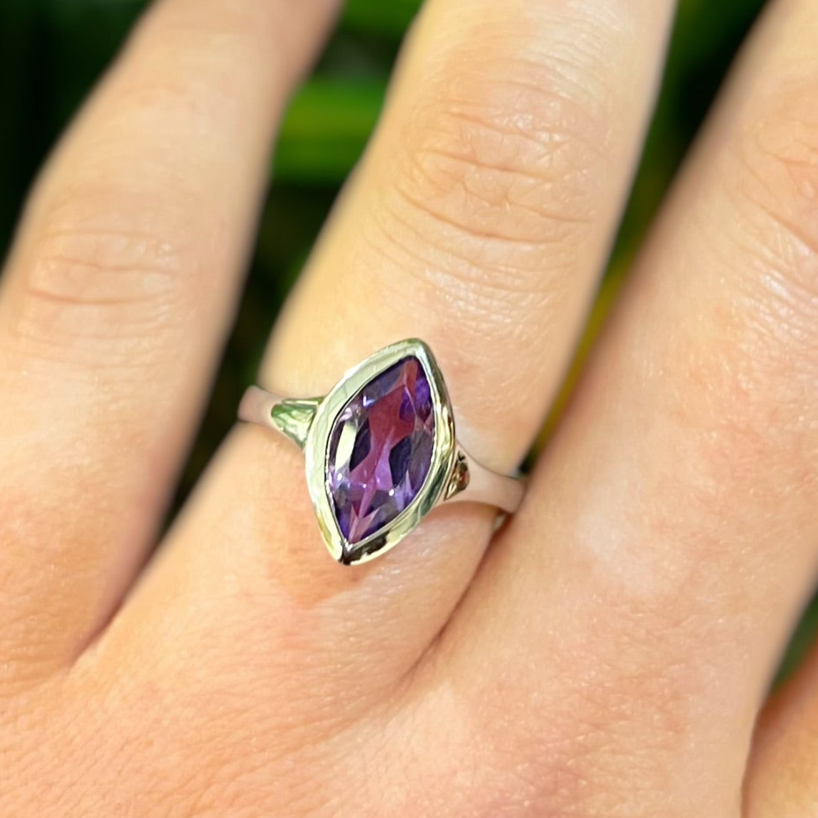 Sterling Silver Marquise Amethyst Ring - Size L ½