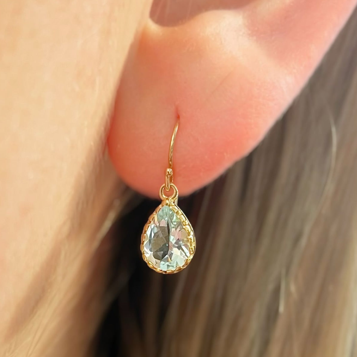 Pear Cut Aquamarine 9ct Yellow Gold Drop Earrings