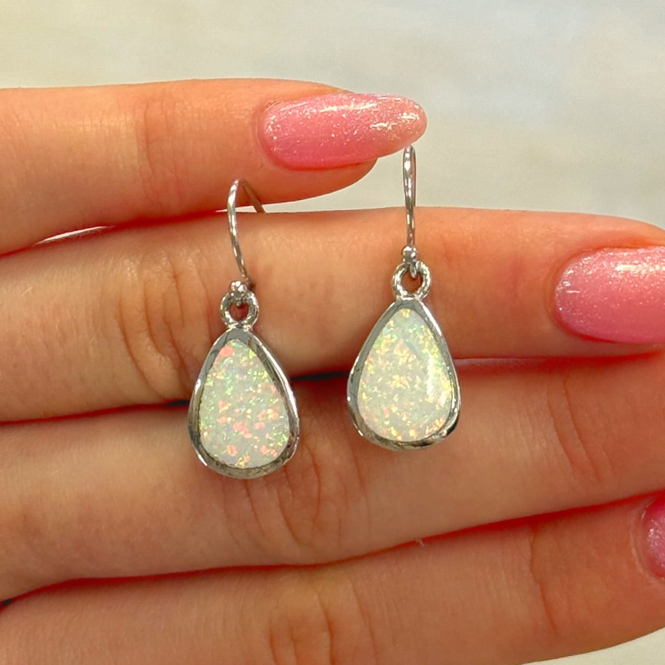 White Opal Sterling Silver Drop Earrings