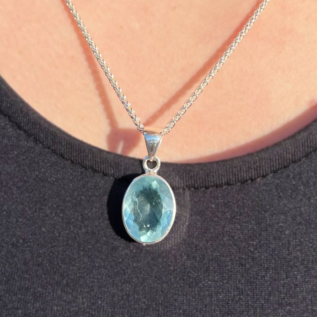Oval Aquamarine Sterling Silver Pendant