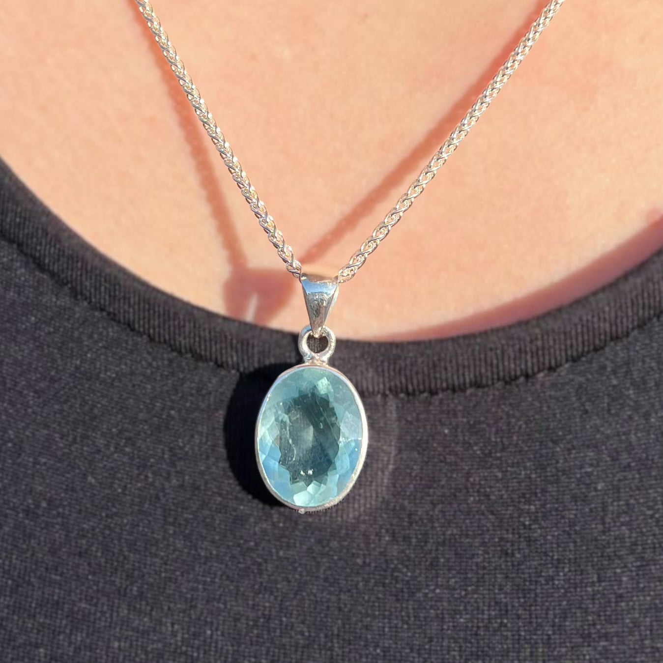 Oval Aquamarine Sterling Silver Pendant