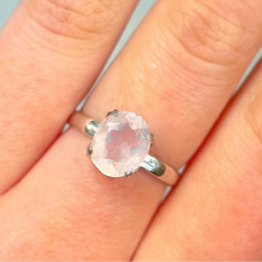 Rose Quartz Sterling Silver Oval Cut Ring | Size Q