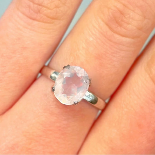 Pink Rose Quartz Sterling Silver Marquise Cut Ring - Size Q