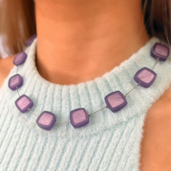 Watch This Space Matte Purple Square Necklace