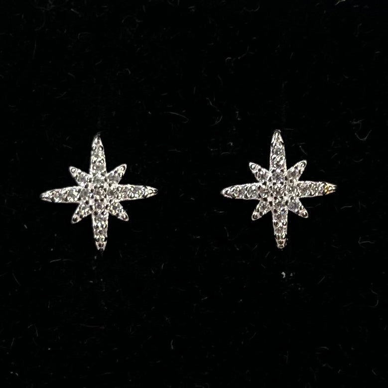 Cubic Zirconia Sterling Silver North Star Stud Earrings