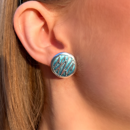 Sterling Silver Sheila Fleet Runic ‘True Love’ Hidden Message Enamel Stud Earrings