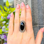 Onyx Sterling Silver Bohemian Ring | Size O