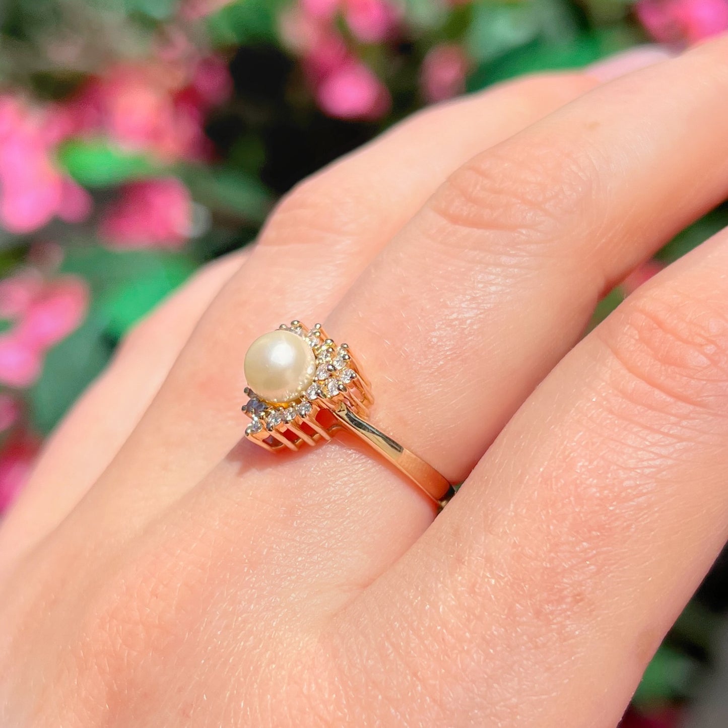 Vintage 14ct Yellow Gold Pearl and Diamond Heart Design Dress Ring - Size N