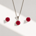 Round-Cut Lab-Grown Ruby Sterling Silver Matching Necklace and Earring Set