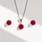 Round-Cut Lab-Grown Ruby Sterling Silver Matching Necklace and Earring Set