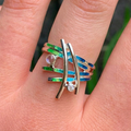 Pre-Order | Sterling Silver Wild Grasses Moonstone & Cubic Zirconia Ring in Meadow Enamel | Sheila Fleet