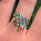Pre-Order | Sterling Silver Wild Grasses Moonstone & Cubic Zirconia Ring in Meadow Enamel | Sheila Fleet