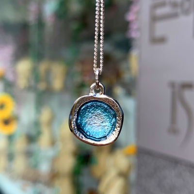 Pre-Order | Sheila Fleet Sterling Silver Small Lunar Pendant Necklace in Lichen Enamel