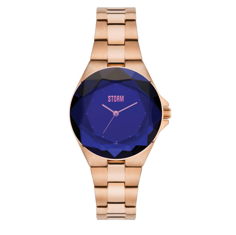 Storm Ladies Crystana Gold Steel Blue Faceted Dial Watch