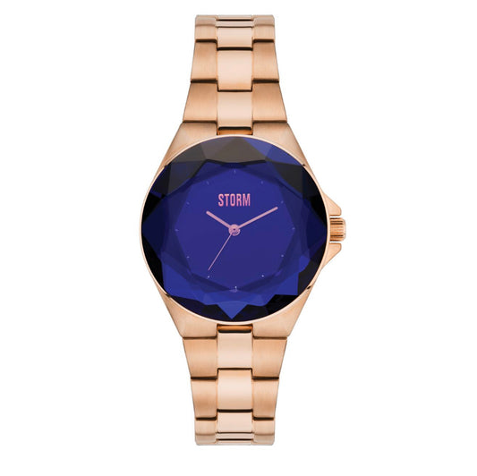 STORM Ladies Crystana Gold Steel Blue Faceted Dial Watch